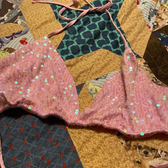 Pink sequin designer swim top - Picture 2 of 3